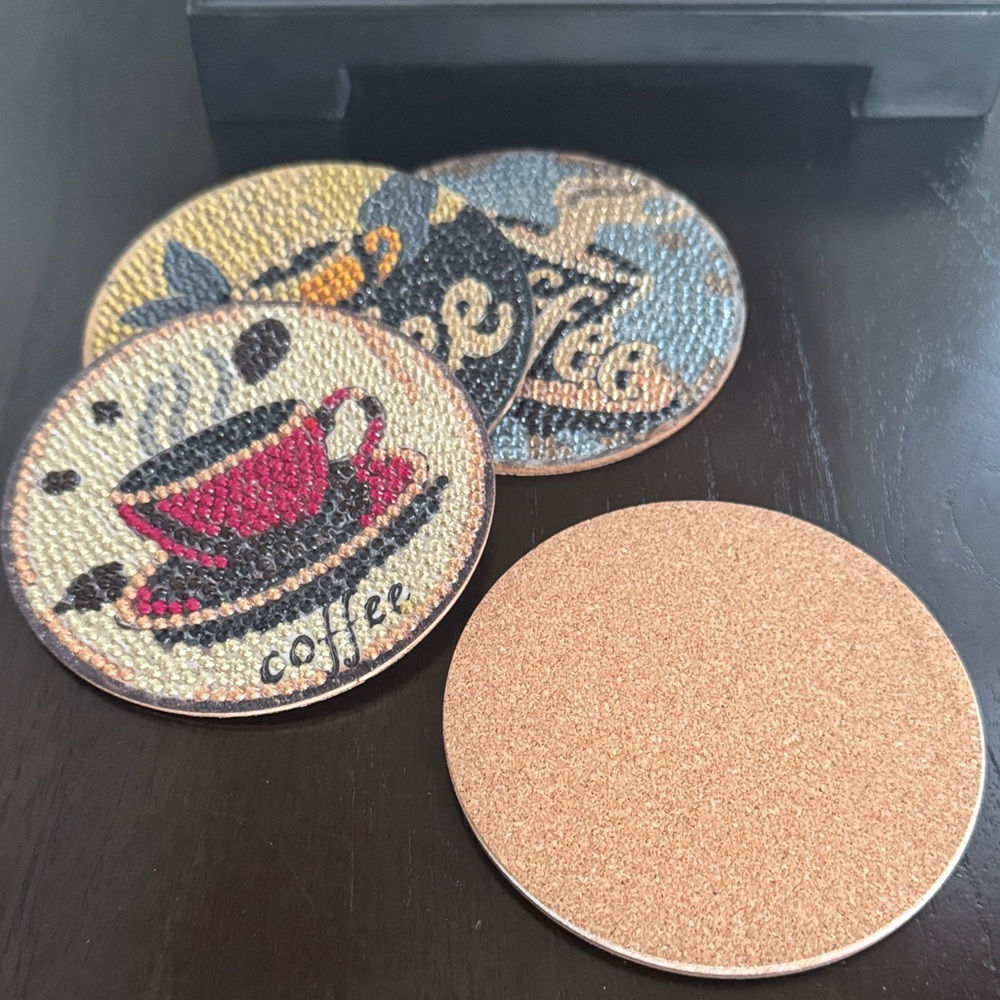 Handcrafted Coffee Diamond Art Coasters – Café Style | Set of 4 Gift Ready - Picture 4 of 6